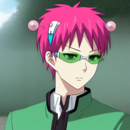 BORING-PSYCHIC 1boy_pink_hair_green_glasses_anime_handsome; fine face; ((psychic powers))