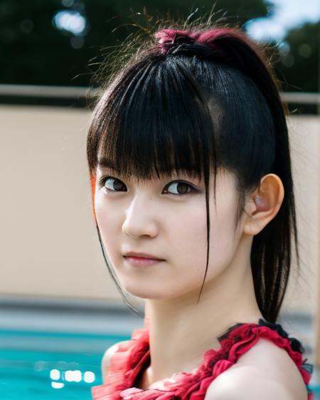 realistic, photorealistic, detailed, beautiful, RAW photo, film grain, (natural lighting :1.2), japanese, woman, raw photo, photo background, long hair, suzuka nakamoto,suzukav4, punk style, wearing a pink top, 20 years old,  black eyes,  bokeh, park,mature
<lora:Suzuk4-step00007350:1> inside a pool