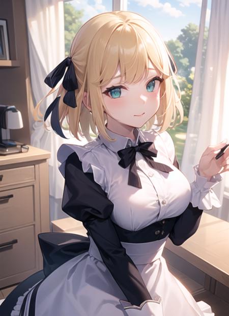 <lora:anisphia_wynn_palettia-15:1>
(anisphia_wynn_palettia:1.2), maid, short hair, (extremely detailed CG unity 8k wallpaper),(masterpiece), (best quality), (ultra-detailed), (best illustration),(best shadow), (an extremely delicate and beautiful)