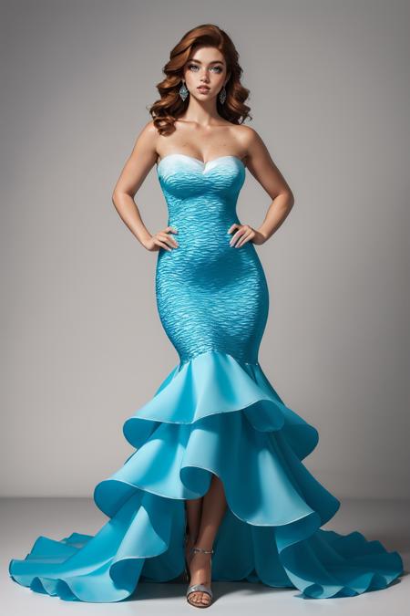blu3m3r, bare shoulders, strapless, long dress, tight dress, blue dress,