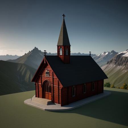 3d render, best quality, church on top of mountains,