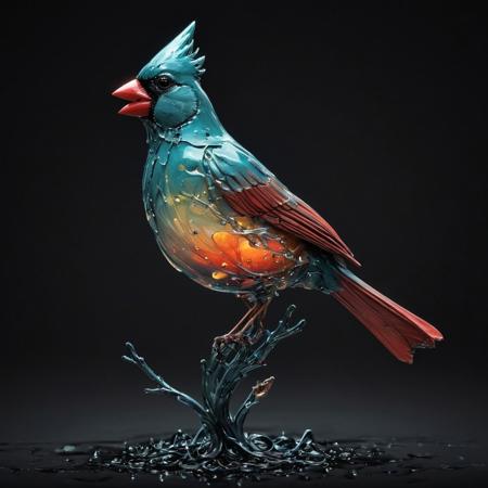 A cardinal bird, 
incredibly fluid, 
detailed, 
3D fractals, 
light particles, 
drops of water, 
shimmering light, 
dreamer, 
surrealist, 
alcohol ink, 
smooth, 
shimmering, 
dreamy glow, 
conceptual art by Alberto Seveso, 
Anna Dittmann, 
Arthur Rackham, 
16k