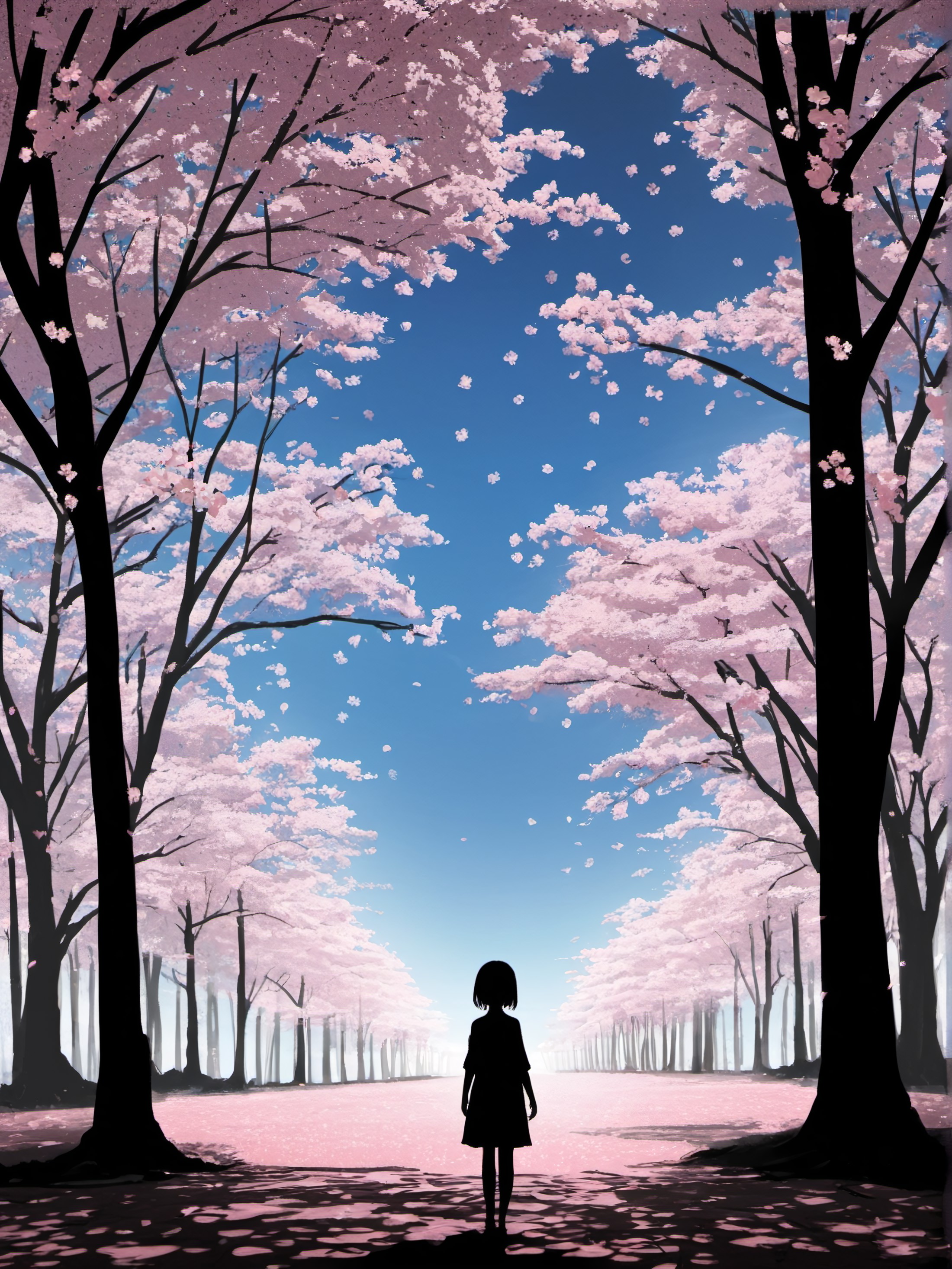 (cherry blossoms:0.93), (solo:0.90), (silhouette:0.84), (tree:0.84), (1girl:0.80), (sensitive:0.71), (sky:0.65)
\\ Made wi...
