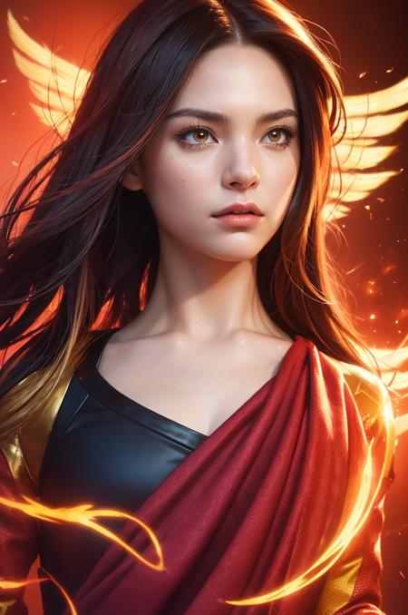 a portrait of X-Men´s Phoenix , intrinsic details, masterpiece, hyper realistic , hd , 8k, -1girl