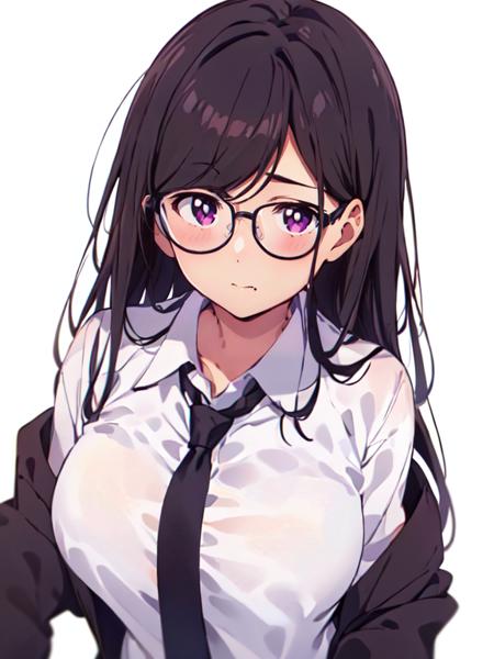 HizuruMinakataR4 1girl, long hair, purple eyes, black hair, mole under mouth glasses ponytail