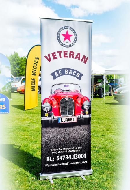 Showcase photo of a really awesome looking roll-up banner for a Veteran Amcar club