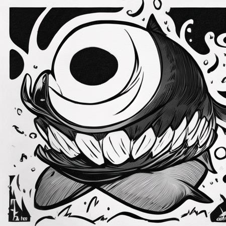 evang, Black and white evil killer whale vector art, thick lines