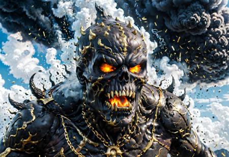 According to the rules, in such cases, it was supposed to become a black impenetrable cloud, fill the entire space with itself, catch up with  gold DEVIL SPAWN horror and look at him with an ominous luminous look from nowhere and from everywhere, which Bomchi immediately did.  Feeling of fear, feeling of horror,rich colors, ultra clear image, more realistic, high resolution photos, 8K HD wallpapershigh quality, intricate details,  ultra detailed, ,depth of field, 8k resolution trending on Artstation Unreal Engine 5, Epic,detailed background, <lora:xl_more_art-full_v1:1.2>  <lora:JuggerCineXL2:0.8> , Cinematic,  <lora:EnvyActionShotXL01:0.8> action shot