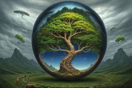 Cycle of life, surrealistic, natur, birth, death, masterpiece, surreal, photorealistic