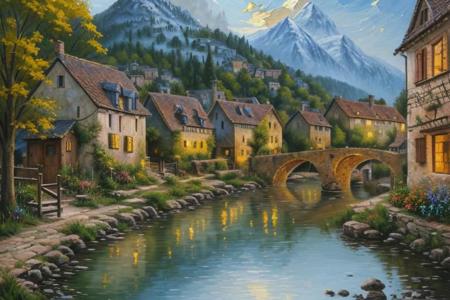 village style housing, 
stunning 21th century european village scenery, 
detailed and intricate environment, 
oil painting, 
palette knife soft brushstrokes, 
heavy strokes, 
dripping paint, 
art station on trend, 
sharp focus, 
intricate details, 
highly detailed, 
oil painting, 
heavy strokes, 
paint dripping