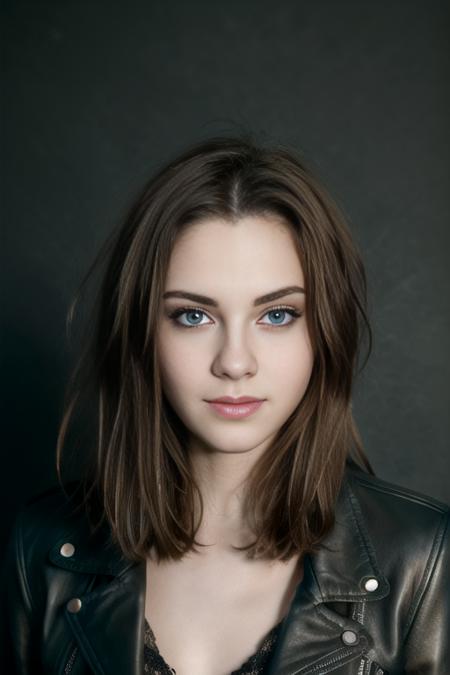 (8k, masterpiece, best quality, solo, sfw), ((Marta E)), (portrait, leather jacket), looking at camera, eyelines, eyeshadows, simple dark background, <lora:Marta_E_v1-10:0.95>