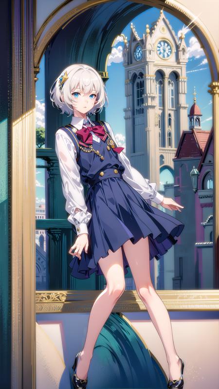 masterpiece, best quality,1girl, solo, <lora:MeteoraV2-000008:0.6>, close up, meteoraReCreators,creative outfit, short hair,scenery background, scenery,indoors, bored, skirt, school uniform,