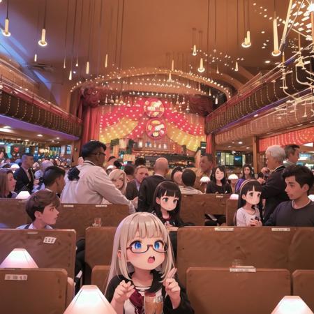 best quality, ultra-detailed, illustration, glasses,
missosaka, scenery, sign, lights, crowd, 6+boys, table, chair, chandelier, couch, indoors
 <lora:MissOSAKA_SD15_V1:1>