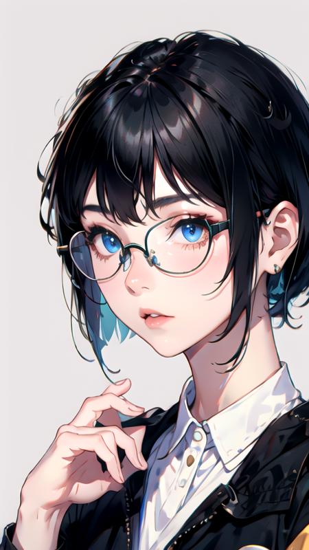 Hime_Fukushima, Black Hair, glasses, short hair<lora:Hime_v1-05:0.7><lora:Hime_v1-05:0.7>