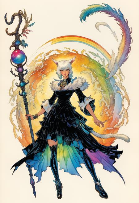 Y'shtola rainbow, iridescence, by Michael Kaluta, tail, stuff