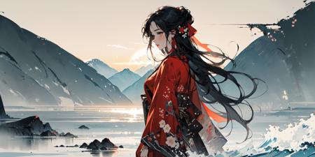 (masterpiece:1.2), best quality,PIXIV,Chinese ink painting,ink wash painting,(cowboy shot:1.2), 
1girl, long hair, jewelry, solo, earrings,black hair,red cloth,
mountain, Mountain paths, stone statues, stone paths, snow, plum blossoms
 <lora:Chinese ink painting_20230725220724-000018:0.8>