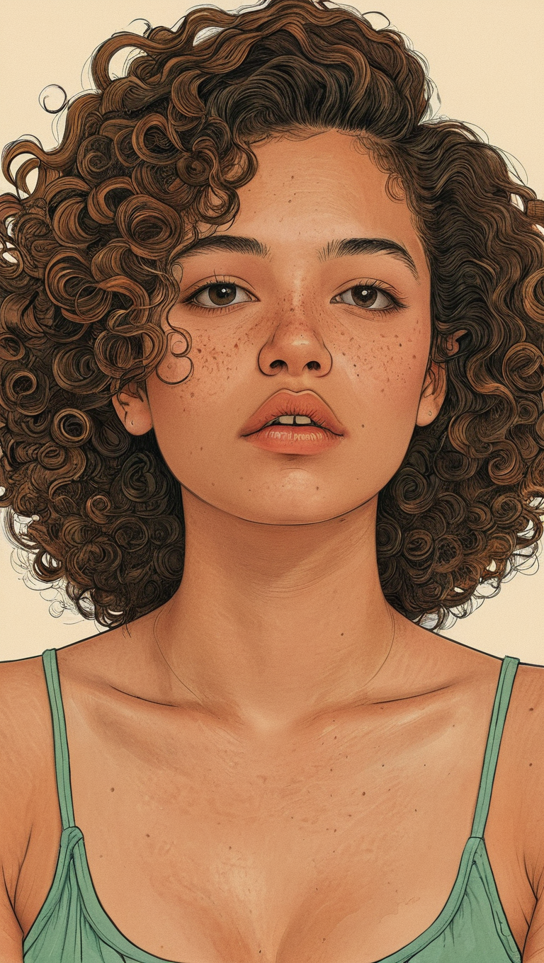 (illustration:1.3), portrait of georgous Venezuelan girl, curly undercut hair, <lora:Exquisite_illustration:1>, cleavage, looking at viewer