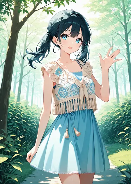 Blue dress with lace vest