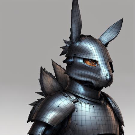 masterpiece,  best_quality, portrait, 3d model, 
solo, armor, furry, brown eyes, animal ears, simple background, upper body, blue headwear, breastplate, grey background, rabbit ears, shoulder armor,gradient, gradient background, hat, ears through headwear, ponytail,
<lora:topo_v4:1>, wireframe