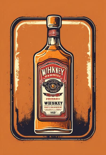 retro_tshirt, a retro bottle of whiskey, flat, frame,( square:1.1), (white outline:1.2) <lora:retro_tshirt:1>