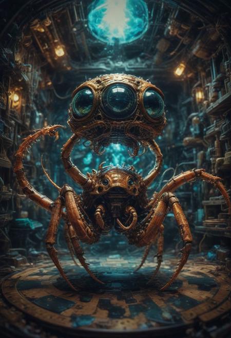 fisheye lens (fisheye view) photograph, ((The Pincer is a tough, positional chess player who will squeeze you over the board until you resign, it's ELO is reported as 2.50777%, it looks similar to a (whipScorpion) mechanical alien,)) echo image, sidelit, masterpiece from a different dimension, film grain, noise offset,  <lora:add-detail-xl:1>  candid photography, Getty Images quality photograph , double exposure, multiple-exposure photograph, UHD, very slow shutter speed to capture motion, experimental coloured lighting, experimental angles, strong fisheye-lens/ intense fisheye-view photograph, intricately detailed, very detailed background, realisticvision-negative-embedding, realisticvision-negative-embedding, epiCRealism