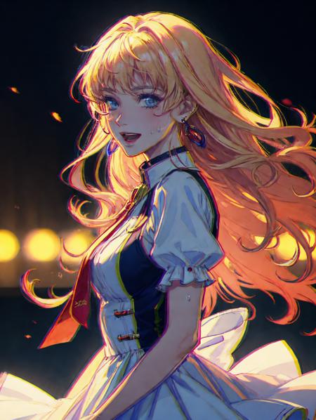 absurdres, higres, ultra detailed, raytracing, 8k,  official wallpaper,  sharp focus, ultra detailed eyes, 
solo, from side, cowboy shot,
<lora:macrossfrontier_nome-08:1> sheryl nome, looking at viewer,  singing, dress, earrings,  sweat, space, bouncing hair, smile,
cinematic lighting, depth of field, HDR, RAW photo, ray tracing,
<lora:chromatic_aberration_narrow_v10:1>