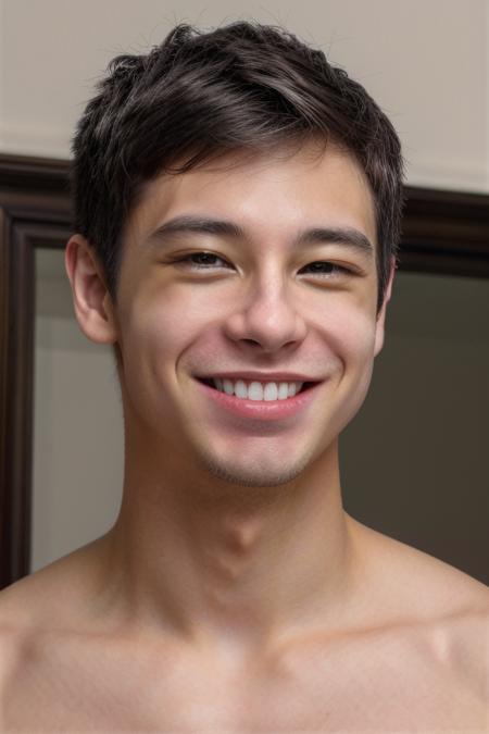 nude, face , detailed skin, (absurdres, highres, ultra detailed),((masterpiece)), ((best quality:1.1)), High Resolution, 8k,1boy, best quality, masterpiece, (photorealistic:1.4), 4k, high quality, masterpiece, best quality, highres, dynamic poses, realistic, johan, mature male, looking at viewer, SMILING <lora:add_detail:0.7> <lora:skinny_new_skin:0.2> <lora:johan-10:1>