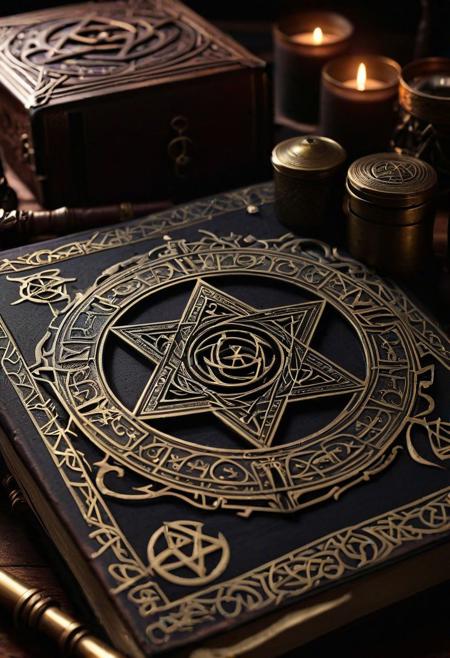 close-up photo of a 
Fictional Supernatural Detective: Witch Hunter
Occult symbols, arcane artifacts, witch hunter's kit, dark magic banishment, paranormal investigator, enchanted weaponry, supernatural threats, cursed artifacts, mystical wards, arcane rituals, occult knowledge, witchcraft purge, shadowy underworld, demon slayer, ancient grimoire, mystical protector.
cinematic, sharp focus, intricate, cinematic, dramatic light