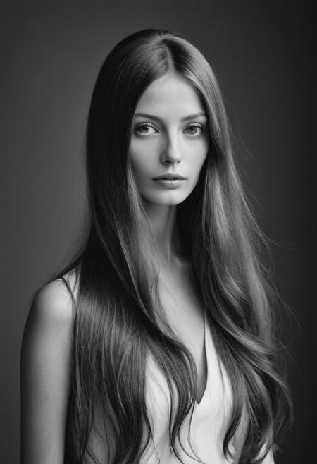 Extremely beautiful woman,very long hair, masterpiece,  1960s style portrait photograph by Richard Avedon, Rolleiflex medium format tlr