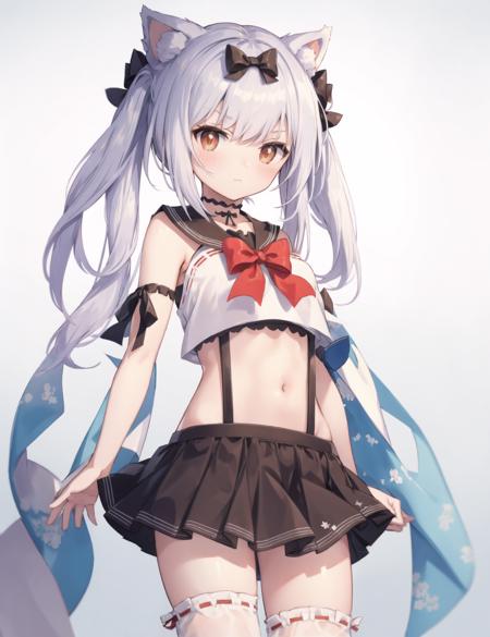 yukikaze \(azur lane\), crop top, miniskirt, cowboy shot, 
 <lora:yukikaze_regular-000007:1>, masterpiece, best quality,