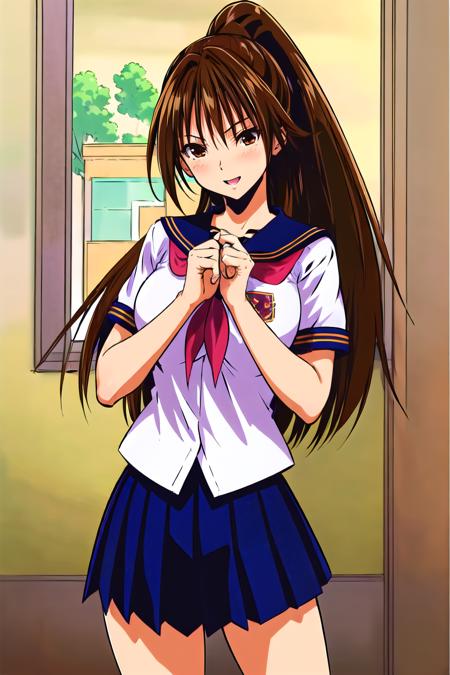 (best quality, high quality:1.4), masterpiece, super fine illustration, absurdres, ultra-detailed, ultra detailed background, highres, solo, 1girl, <lora:kitaooji satsuki:0.8>, kitaooji satsuki, ponytail, brown hair, brown eyes, school uniform