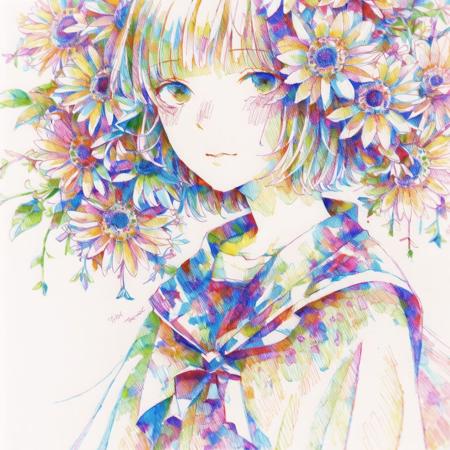 <lora:tmari:1>, tmari,  sketch, traditional media, ballpen drawing, white background, 

girl walking in intricate high detailed room, short hair, perfect face, short hair, long cape, pots with flowers, sharp focus, (masterpiece, best quality:1.1), artstation