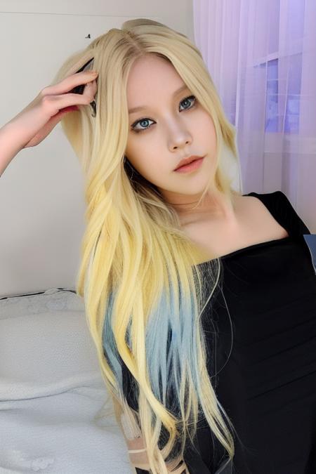 <lora:koreanDollLikeness_v10:0.7>
Nova: (a girl with (long blonde hair:1.2), (blue eyes:1.2), kpop idol, extremely cute, extremely beautiful, fashion model, 20-year-old)