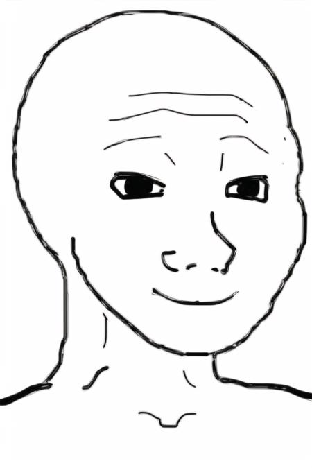 <lora:wojak:.8>, wojak, masterpiece, best quality, 1boy, simple background, solo, male focus, smile, monochrome, closed mouth, portrait, green background, jaggy lines, bald, half-closed eyes, meme