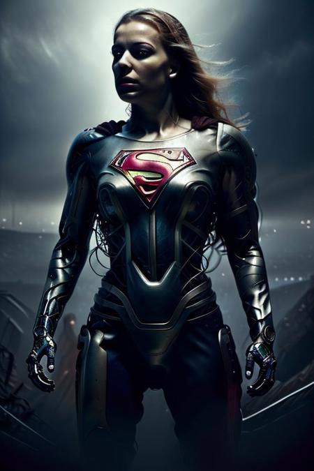cinematic film still silverpulse, cyborg supergirl, 'S' Logo on chest, red cape, simple background, high quality, artistic, vibrant colors, detailed textures. futuristic sleek/glossy silver and blue glow, vibrant colors, detailed textures., Concept art, cyborg, background, vintage, modern, SilverPulse, superman_oc, <lora:SilverPulseMorphXL:0.8>, excellent composition, artistic, highly detail, holy, sunny, dynamic dramatic beautiful full taking . shallow depth of field, vignette, highly detailed, high budget, bokeh, cinemascope, moody, epic, gorgeous, film grain, grainy,
