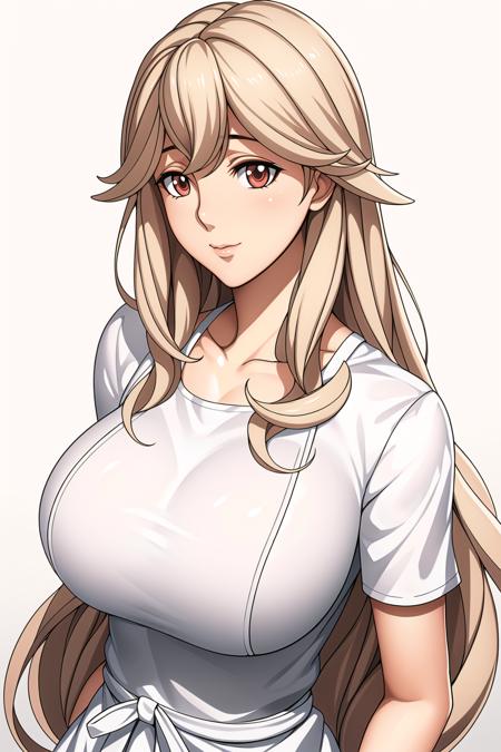 Simple White Background,
white apron,white dress,
<lora:Atra_Mixta_IRONBLOOD-KK77-V1:0.5>,
red eyes, blonde hair,bangs,Long hair,
<lora:Oda_Non_Style-KK77-V2:0.5>,<lora:more_details:0.1>,
1 girl, 20yo,Young female,Beautiful long legs,Beautiful body,
Beautiful Nose,Beautiful character design, perfect eyes, perfect face,expressive eyes,perfect balance,
looking at viewer,(Focus on her face),closed mouth, (innocent_big_eyes:1.0),(Light_Smile:0.3),
official art,extremely detailed CG unity 8k wallpaper, perfect lighting,Colorful, Bright_Front_face_Lighting,White skin,
(masterpiece:1.0),(best_quality:1.0), ultra high res,4K,ultra-detailed,
photography, 8K, HDR, highres, absurdres:1.2, Kodak portra 400, film grain, blurry background, bokeh:1.2, lens flare, (vibrant_color:1.2),professional photograph,
(Beautiful,large_Breasts:1.4), (beautiful_face:1.5),(narrow_waist),