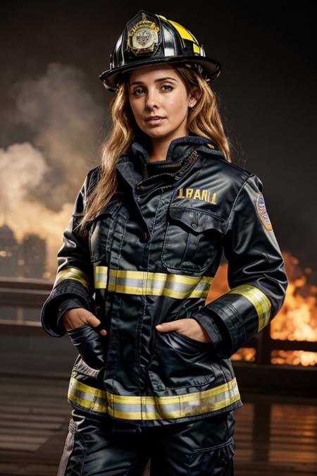 firefighter costume,  observatory  <lora:Louise_Redknapp:1> mature l1873r, 1girl, solo, masterpiece, best quality, detailed face,