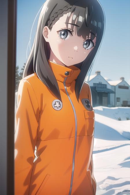 yuzukishiraishi, <lora:yuzuki shiraishi anime s1-lora-nochekaiser:1>,
yuzuki shiraishi, long hair, bangs, black hair, braid, (grey eyes:1.5),
BREAK jacket, helmet, orange jacket, orange helmet,
BREAK outdoors, snow, ice, 
BREAK looking at viewer, (cowboy shot:1.5),
BREAK <lyco:GoodHands-beta2:1>, (masterpiece:1.2), best quality, high resolution, unity 8k wallpaper, (illustration:0.8), (beautiful detailed eyes:1.6), extremely detailed face, perfect lighting, extremely detailed CG, (perfect hands, perfect anatomy),