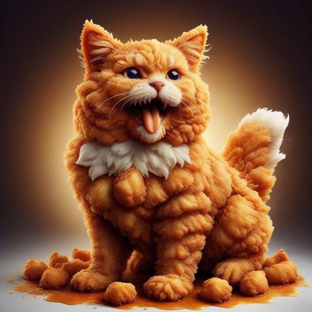 DFC, cat made from deep fried chicken, happy, laughing, kentucky fried chicken, best quality, masterpiece
