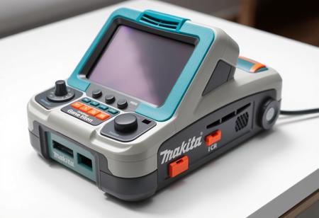 Shockproof construction PC game computer made by Makita. Shockproof construction tool style PC game computer. "Makita" logo on the body.