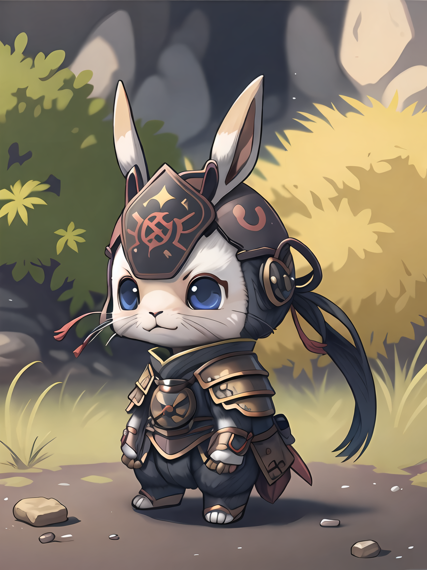 (rabbit:0.5), japanese armor, no humans, Cu73Cre4ture  <lora:CuteCreatures:1>
