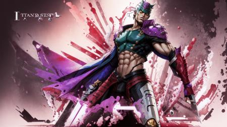 (masterpiece), (best quality), (hires),
jojos5standintro,style parody, jojo background, (solo:1.5),high contrast, cel shading,stand \(jojo\), sword,
<lora:jojostyle-ver-n1:0.8>,