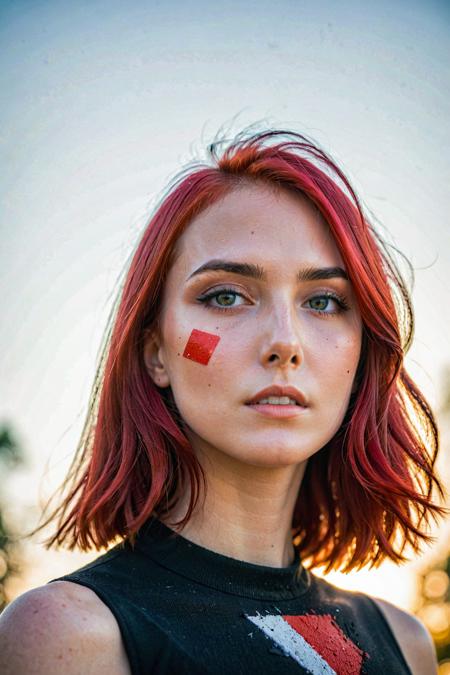 commercial photo on Sony 80mm f1.2, abstract portrait of 1girl, coloured hair, fragmented visual style,red and black color palette,evokes feelings of rebellion,passion,and freedom,blurred boundaries,high resolution,aesthetic, malevich style, suprematizm, unperfect skin, detailed skin with visible pores, bokeh, sharp focus on subject, film grain, masterpiece, HDR,Professional RAW photo
<lora:Cinematic Hollywood Film:0.7> <lora:DetailedEyes_V3:1> <lora:InstantPhotoX3:1>