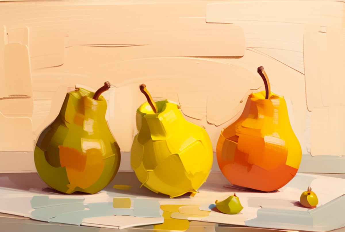 <lora:impasto painting:1>impasto painting, paint, pear