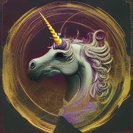 circular design, vector art, (pastel full-bleed illustration of dark plague unicorn as bored as bored can be); character design by Beksinski, Caravaggio, Max Ernst, Charles Vess; simple line art, flat illustration, digital print, radiant; art inspired by Dan Mumford, Rutkowski, Roy Lichtenshtein, Ismail Inceoglu; mixed media, gouache, 128k, cinema 4d, uhd, hd hdr, microfilm, polaroid, loose gestures, inkpunk, CGSociety, solarpunk, crispy quality, sharp, bright, volumetric lighting, intricate, ample negative white space, doodle, zendoodle, Louis Rhead, as a logo,  <lora:VectorUnicorns-04:1>