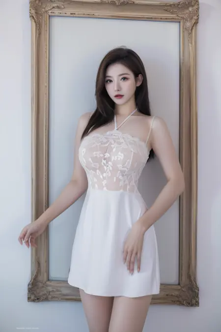 性感薄纱透明围裙连衣裙+美女丨Sexy tulle sheer apron dress + Beauty