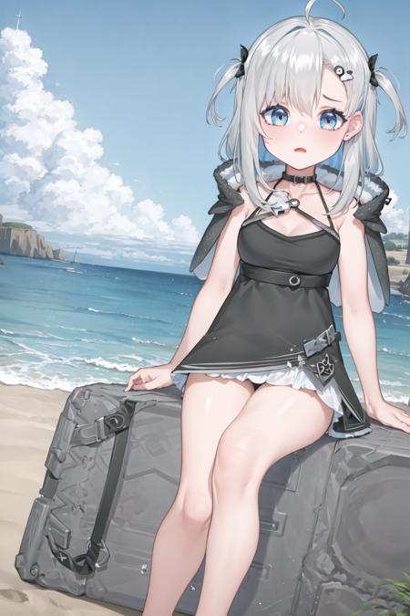 (masterpiece, best quality), (1girl, solo),
(beach)
<lora:yuaVR_a5:0.7>, vr-yua, two side up, black dress, hood