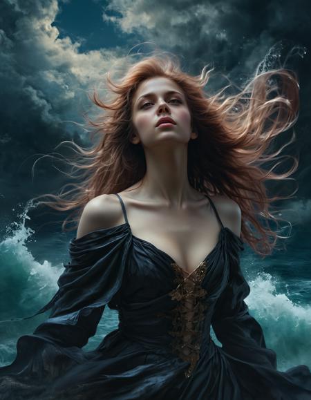 Gothic style a colorful painting of clouds and water with a sky background that looks like a painting of a wave or a mountain,an airbrush painting,nuclear art,<lora:Abstract Concept-glowing:0.4>,concept art,glowing,,concept art,glowing,Bedwyr Williams,, a woman with long hair floating in the water with her hands on her chest and her head in the air,<lora:CB-Fantasy-000008:1>, Charlie Bowater, a detailed painting, dizzy \(guilty gear\), . Dark, mysterious, haunting, dramatic, ornate, detailed