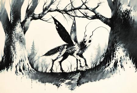 score_9, score_8_up, score_7_up, score_6_up <lora:Stephen Gammell (artist) PONY v2:1>,  by Stephen_Gammell_(artist), Stephen Gammell style, (fantasy eerie forest setting:1.5), one creepy moth, solo, with tattered wings, large eyes, feather-like antennae, intricate symmetrical pattern, resting on a fallen tree log, (incredibly detailed pencil drawing:1.5), (black and white, monochrome, grayscale:1.5)