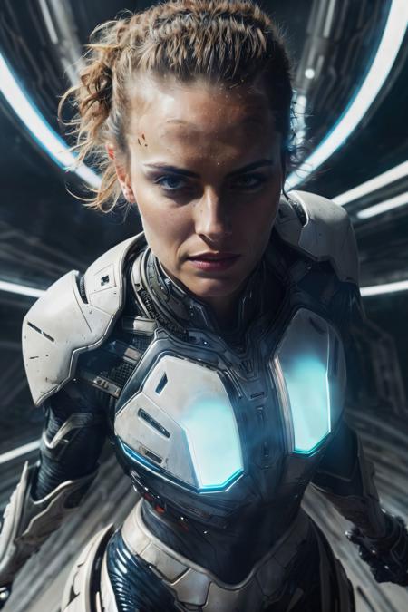 <lora:NeoFuturisticTech:0.6>((beautiful woman)) wearing a neotech armor, sleek, explosive pose, expressionism, movie still, hyper detailed, intricate design, insanely detailed, fine details, scifi, in a destroyed city, frontal illumination, <lora:add_detail:0.6>
